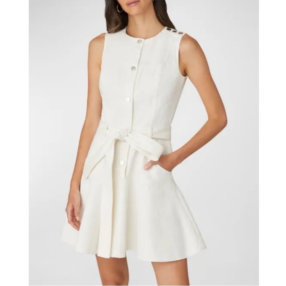 Shoshanna Anya Sleeveless Flounce Cotton Belted Mini Dress White Size 12 NWT New